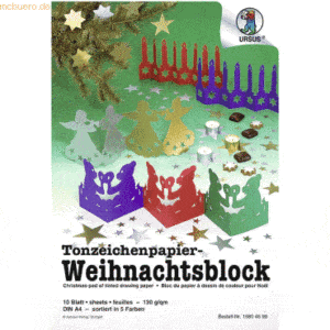 10 x Ludwig Bähr Tonzeichenpapier Weihnachtsblock A4 VE=20 Blatt 5 Far