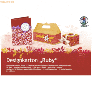 5 x Ludwig Bähr Designkarton Block Ruby 200g/qm 24x34cm VE=20 Blatt so