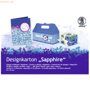 5 x Ludwig Bähr Designkarton Block Sapphire 200g/qm 24x34cm VE=20 Blat