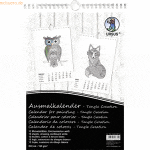 10 x Ludwig Bähr Ausmalkalender A4 Tangle Creation 12 Blatt Tiermotive