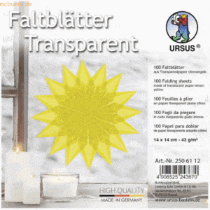 Ludwig Bähr Faltblätter transparent 42g/qm 14x14cm VE=100 Blatt citron