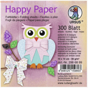 Ludwig Bähr Faltblätter Happy Paper 80g/qm 10x10cm 8 Designs VE=300 Bl