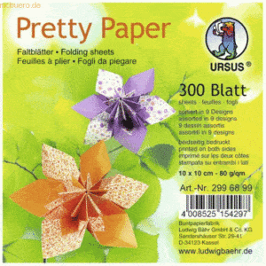 Ludwig Bähr Faltblätter Pretty Paper 80g/qm 10x10cm 9 Designs VE=300 B