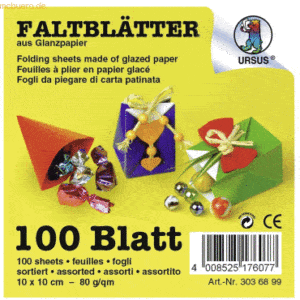 Ludwig Bähr Faltblätter Glanzpapier 10x10cm VE=100 Blatt 10 Farben sor