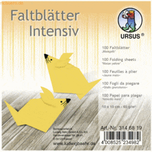 Ludwig Bähr Faltblätter Intensiv Uni 10x10cm VE=100 Blatt maisgelb