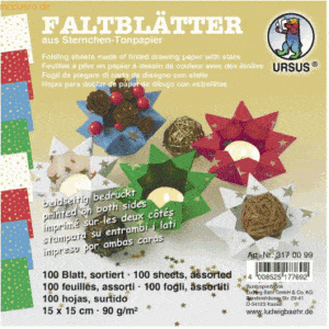 Ludwig Bähr Faltblätter Sternchen 15x15cm VE=100 Blatt 4 Farben sortie