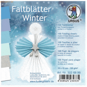 Ludwig Bähr Faltblätter Winter 130g/qm 10x10cm VE=100 Blatt 6 Farben