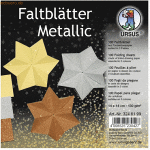 Ludwig Bähr Faltblätter Metallic 130g/qm 14x14cm VE=100 Blatt 3 Farben