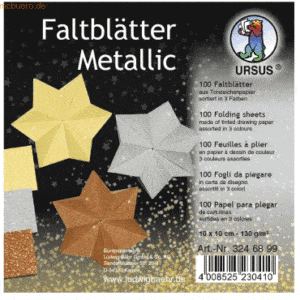 Ludwig Bähr Faltblätter Metallic 130g/qm 10x10cm VE=100 Blatt 3 Farben