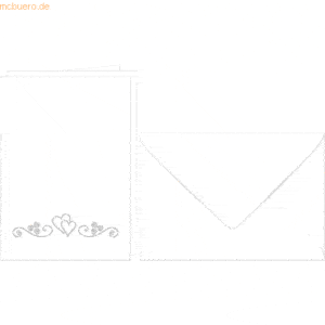 Ludwig Bähr Doppelkarte A6 gelasert + Kuvert VE=5 Sets Herzen 1 weiß