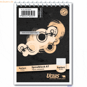 Ursus Spiral-Notizblock A7 70g/qm 40 Blatt kariert