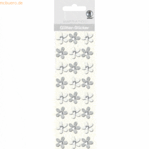 5 x Ludwig Bähr Glitter Sticker Blüten VE=24 Stück silber