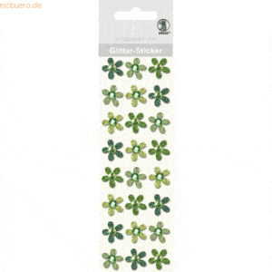 5 x Ludwig Bähr Glitter Sticker Blüten VE=24 Stück grün