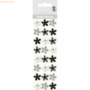 5 x Ludwig Bähr Glitter Sticker Blüten VE=24 Stück schwarz