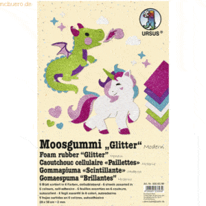 Ludwig Bähr Moosgummi 2mm 20x30cm VE=6 Blatt 6 Farben Glitter Modern