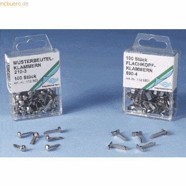 10 x Wedo Musterbeutelklammer Rundkopf 7mm silber VE=100 Stück