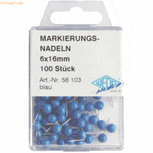 5 x Wedo Markierungsnadel 6x16mm VE=100 Stück blau