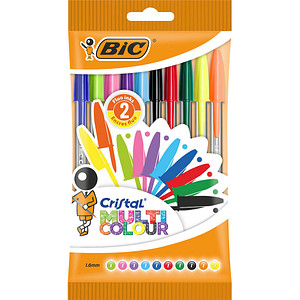 10 BIC Kugelschreiber CRISTAL MULTICO transparent Schreibfarbe farbsortiert