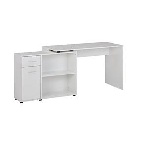 WOHNLING Eckschreibtisch mit Regal 120 cm weiß Schreibtisch weiß rechteckig